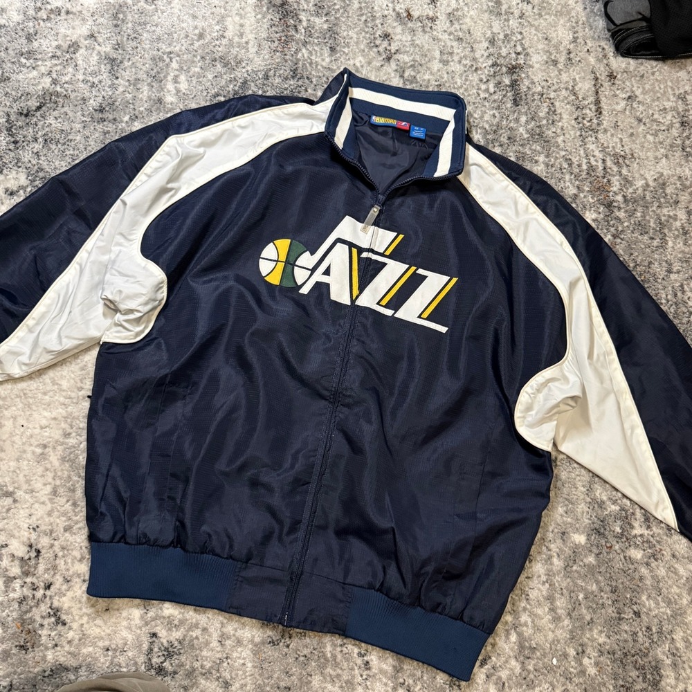 Majestic NBA Utah Jazz Track Jacket Mens XLT Navy‎ Blue White Full Zip Bigman